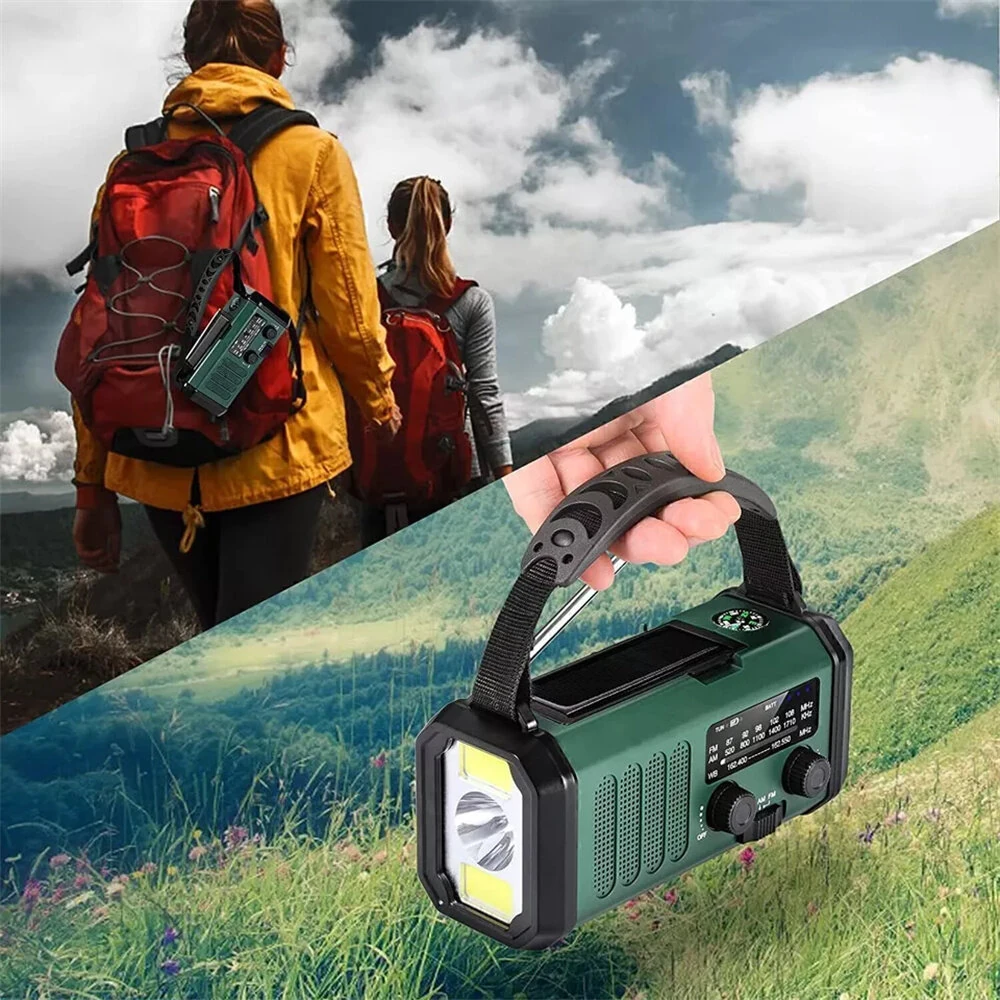 (image for) Emergency Weather Crank Radio, Portable Camping Light, 10000mAh Battery/Hand Crank/Solar Powered AM/FM Wind Up Radios, Type-C Phone Charger, Flashlight, Reading Lamp, Compass, SOS Survival Al
